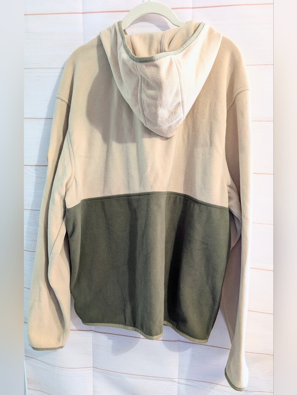 🆕 ❤️ Geographic Beige, Olive & Neon Yellow Chest Pocket Fleece Full Zip Size L - Picture 2 of 9